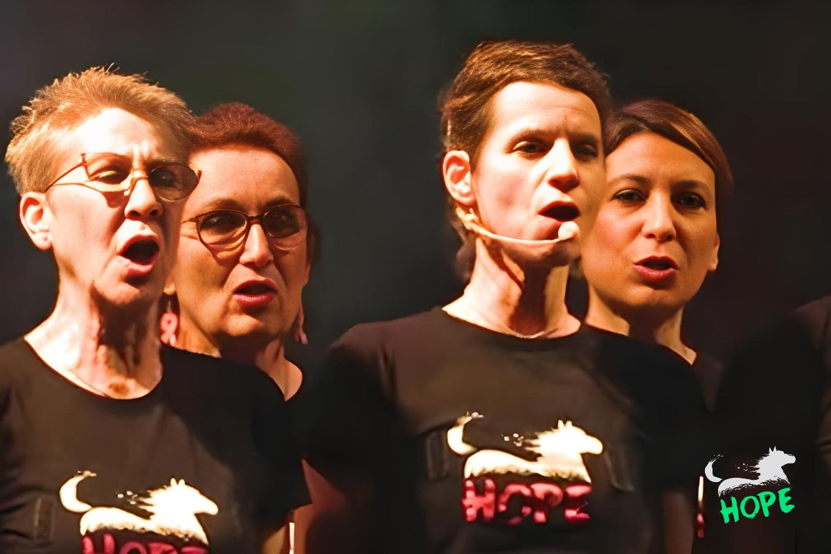 troupe de la comédie musicales Elles étaient une fois les Hoptimistes.